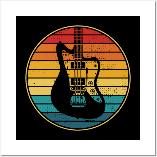 Retro Vintage Circle Sunset Offset Style Electric Guitar Posters and Art